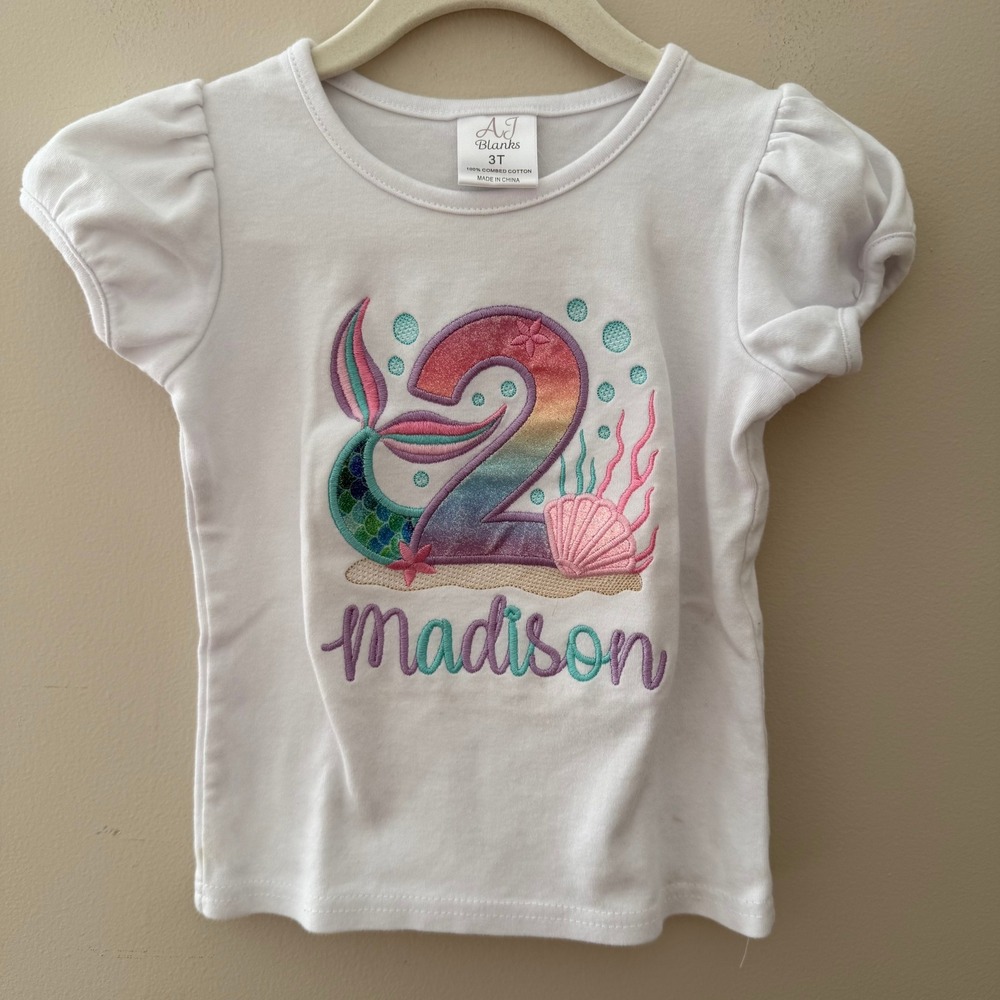 Girls Size 3T White Mermaid 2nd Birthday Personalized‎ Shirt Madison